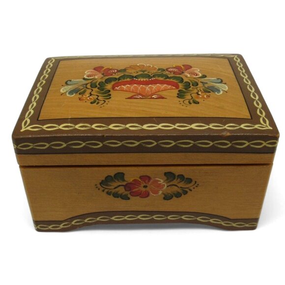 Vintage Wooden Swiss MUSIC BOX With Floral Design Playing Ich Han En Schatz Am Z - Picture 1 of 10